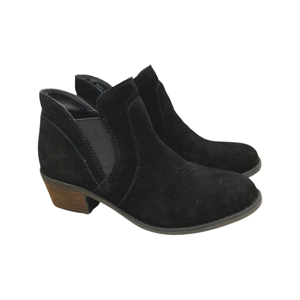 Ankle Boots / Booties in Black Suede with Brown heel